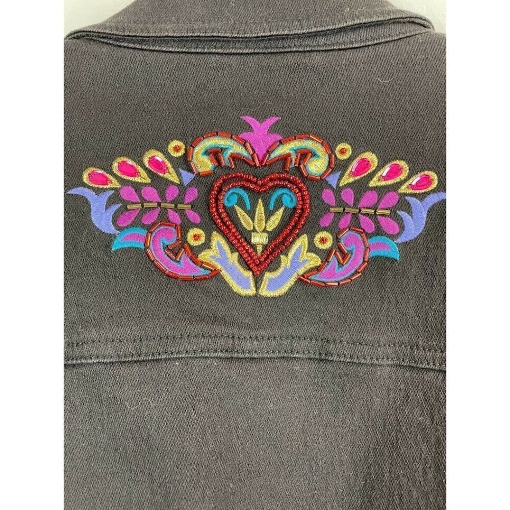 Vtg 80's Stefano International Denim Jacket Blingy  Rockabilly Embroidery 14/16 - Picture 5 of 6